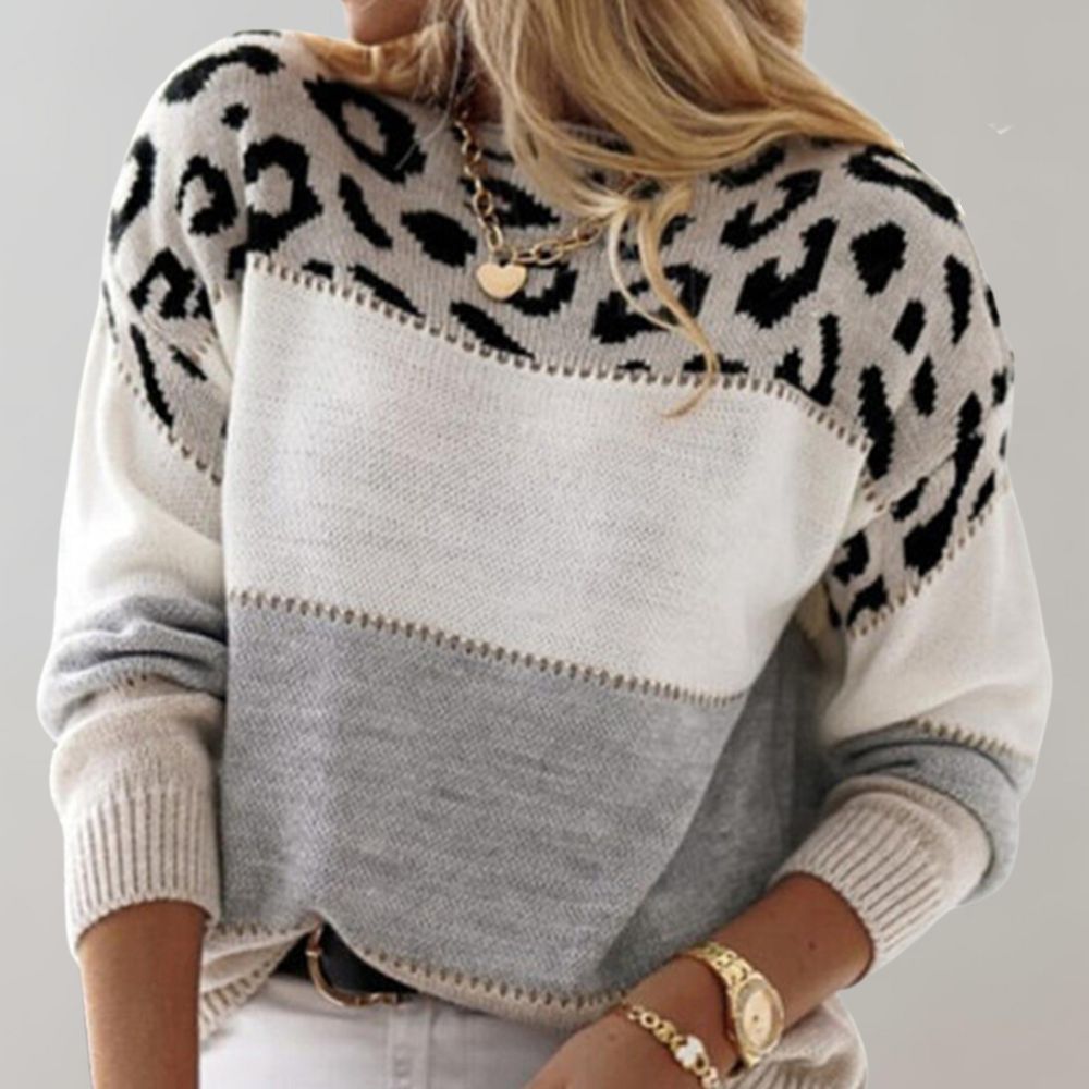 Arellia | Chic Leopard Patchwork Sweater
