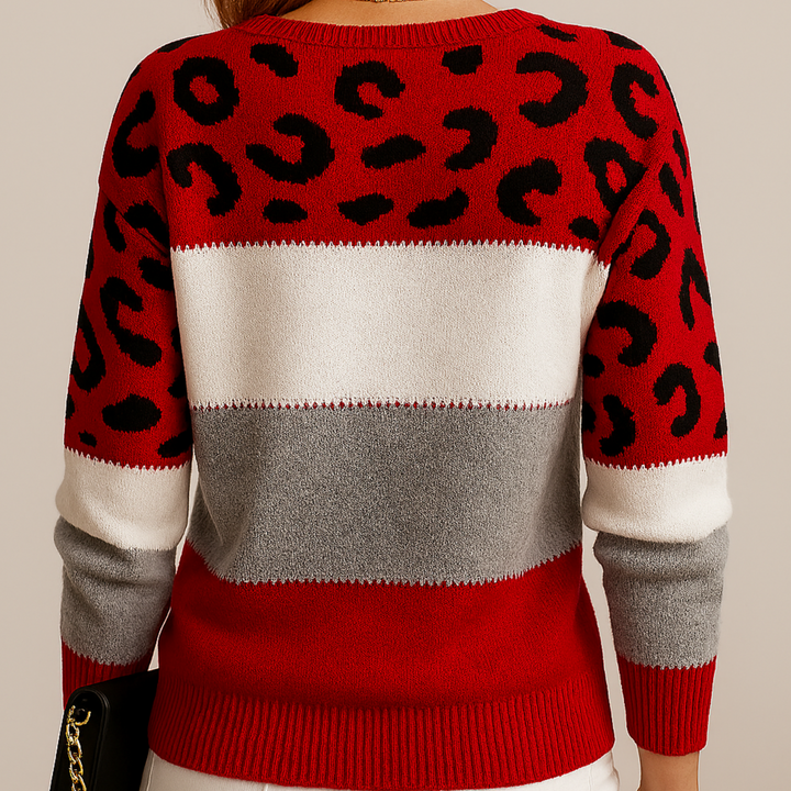 Arellia | Chic Leopard Patchwork Sweater