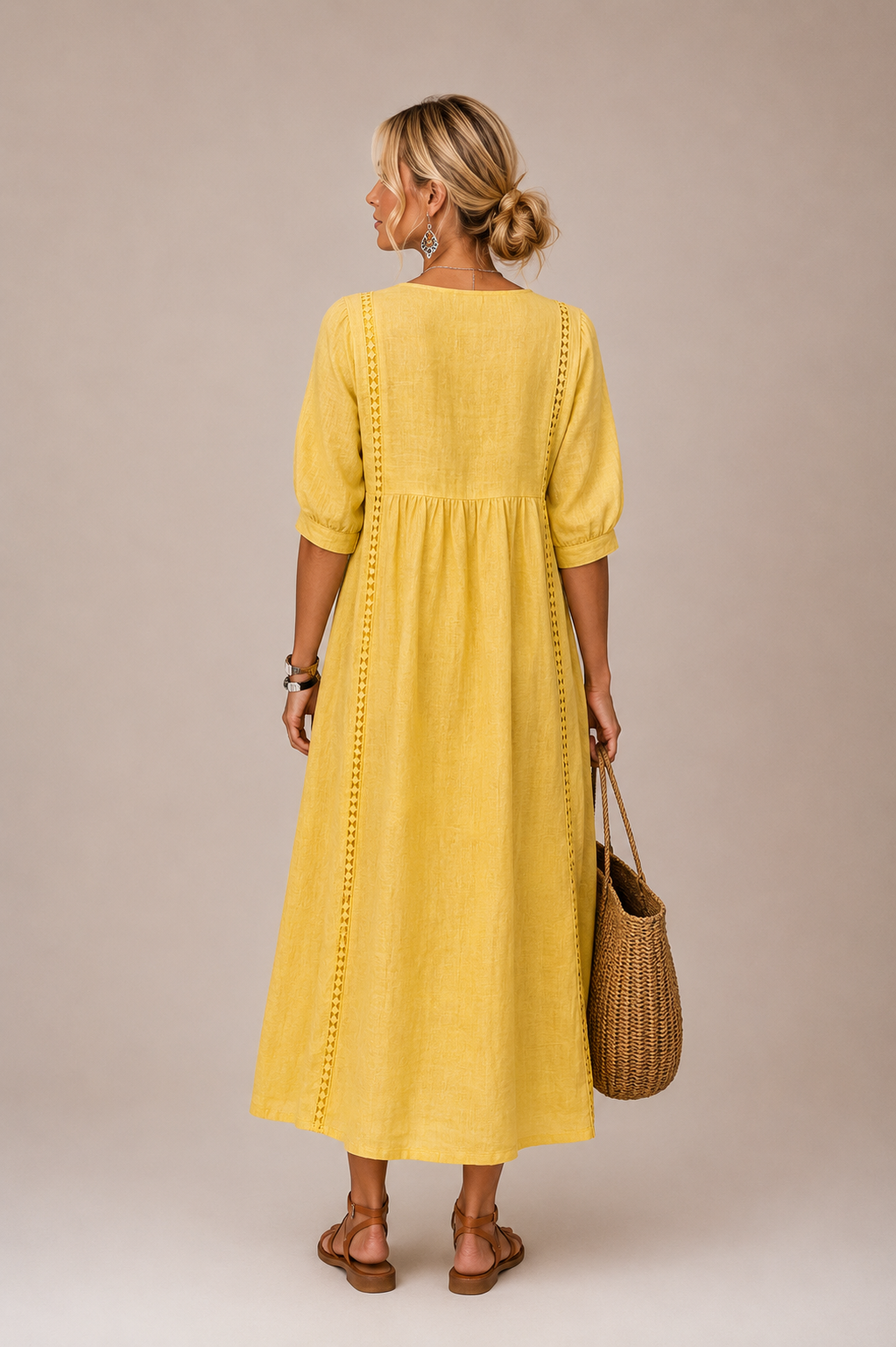 Verlaine | Linen-cotton dress with lace
