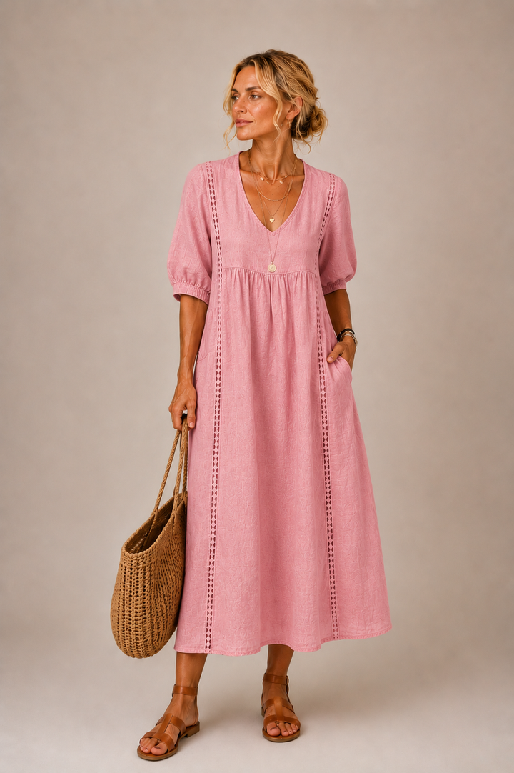 Verlaine | Linen-cotton dress with lace