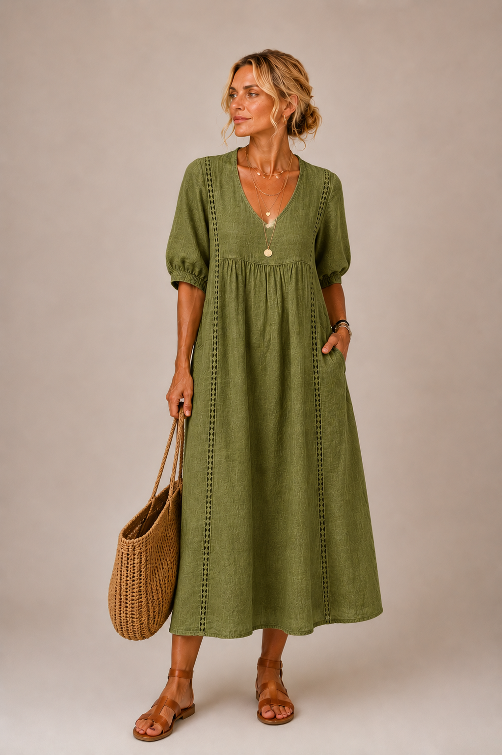 Verlaine | Linen-cotton dress with lace