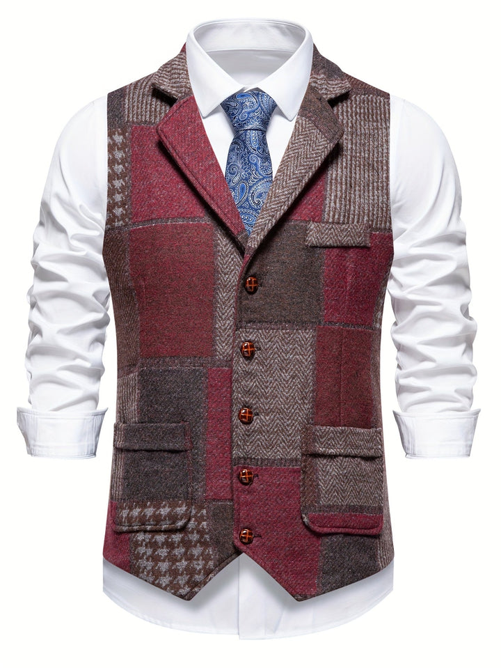 Leo | Patchwork Tweed Waistcoat with Herringbone Pattern