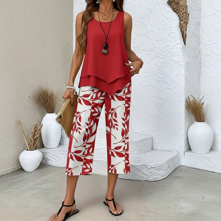 Arvessa | Casual Leaf Print Two Piece Set