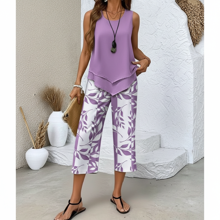 Arvessa | Casual Leaf Print Two Piece Set