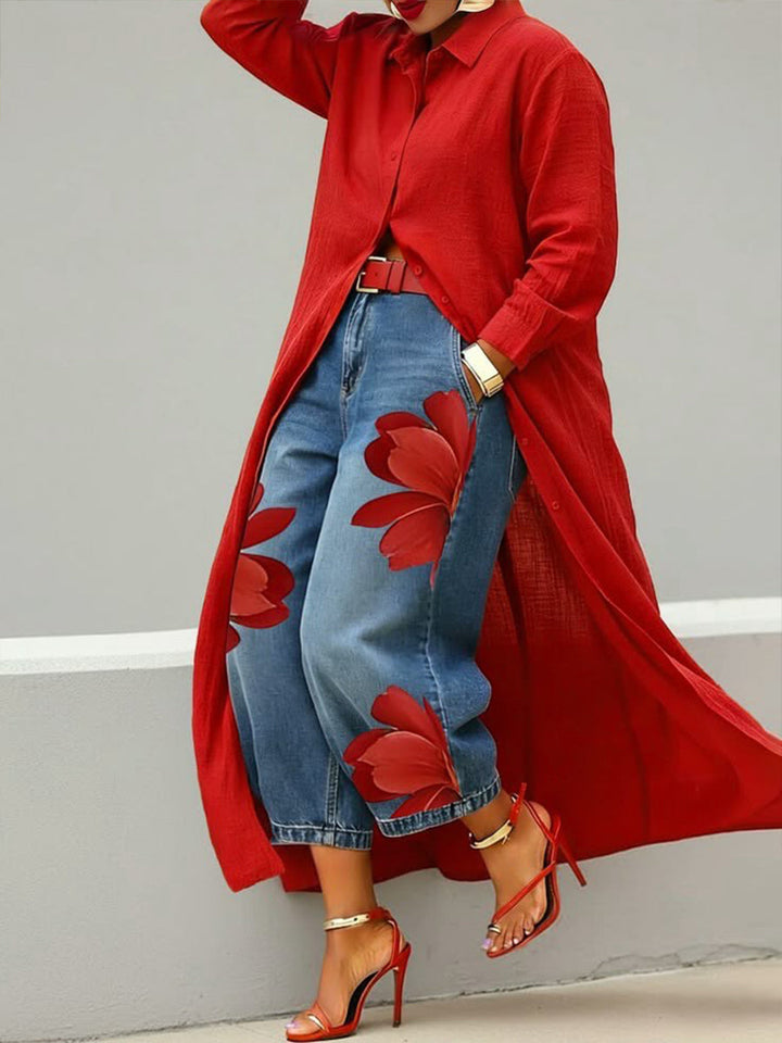 Marilou | Linen Dress & Floral Denim Set